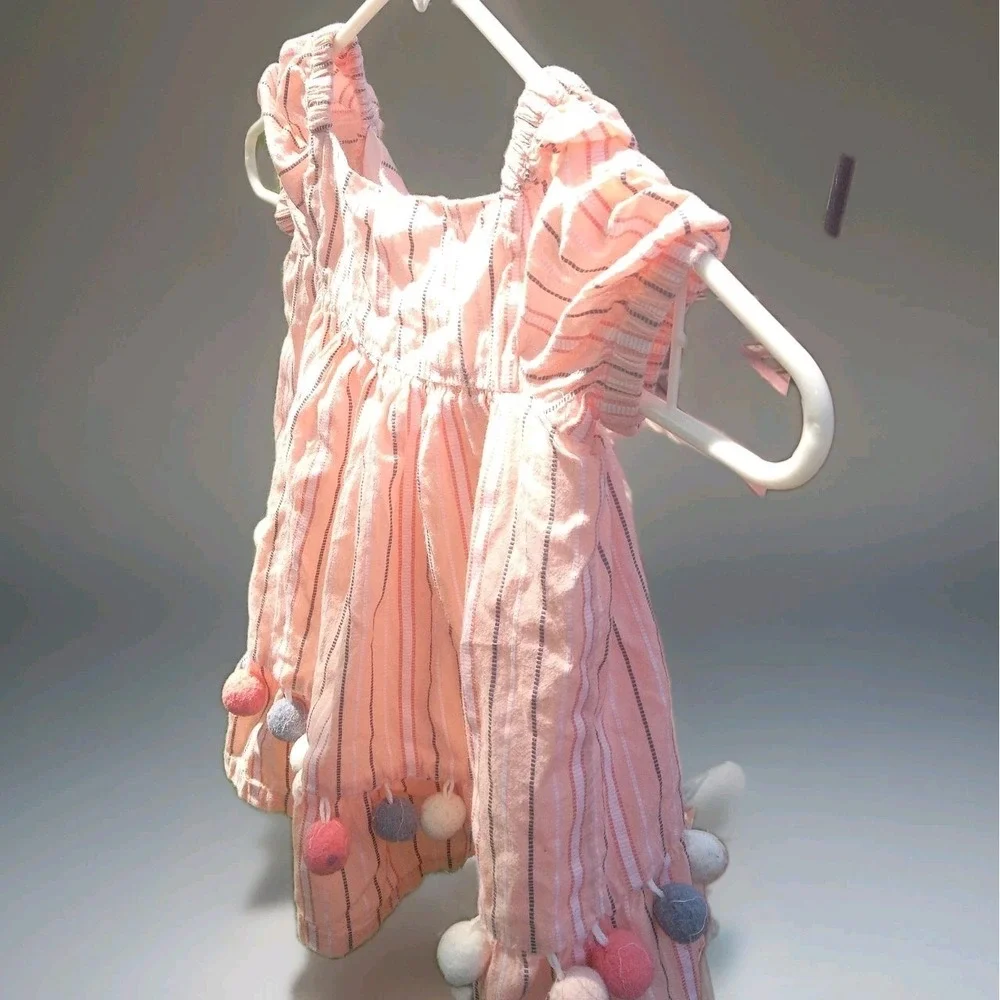 Toddler Girl's Tommy Bahama Summer Striped W/ Pom Poms‎ Dress Size 3T